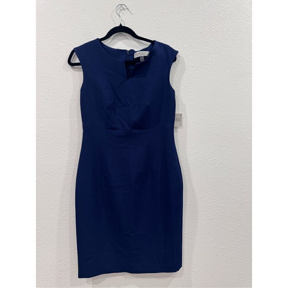 Kasper Women's Sheath W/Cut Out & Bar Trim navy size 4 - Picture 1 of 6